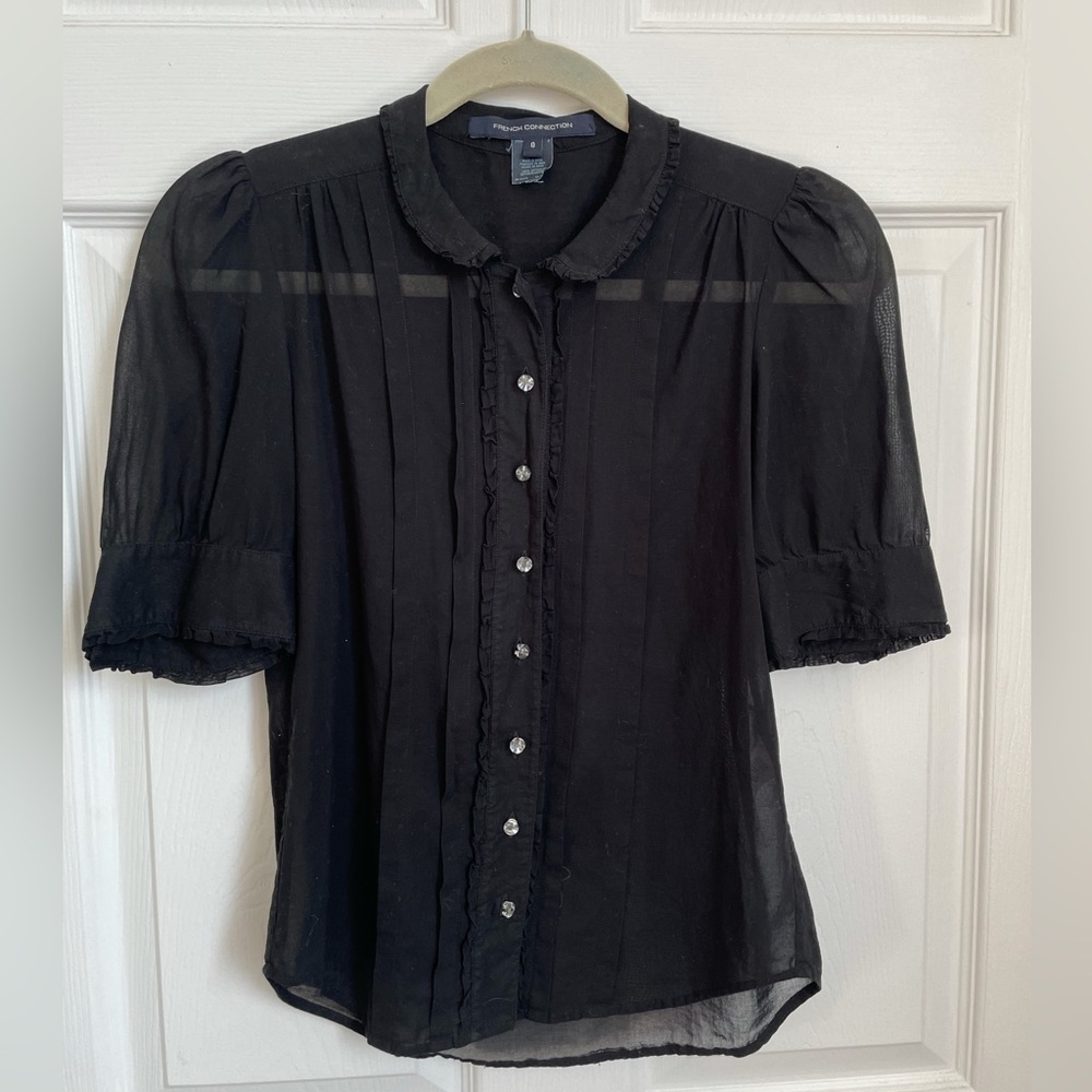 FRENCH CONNECTION 100% Cotton, Black, Semi Sheer, Button Down / SZ: 0